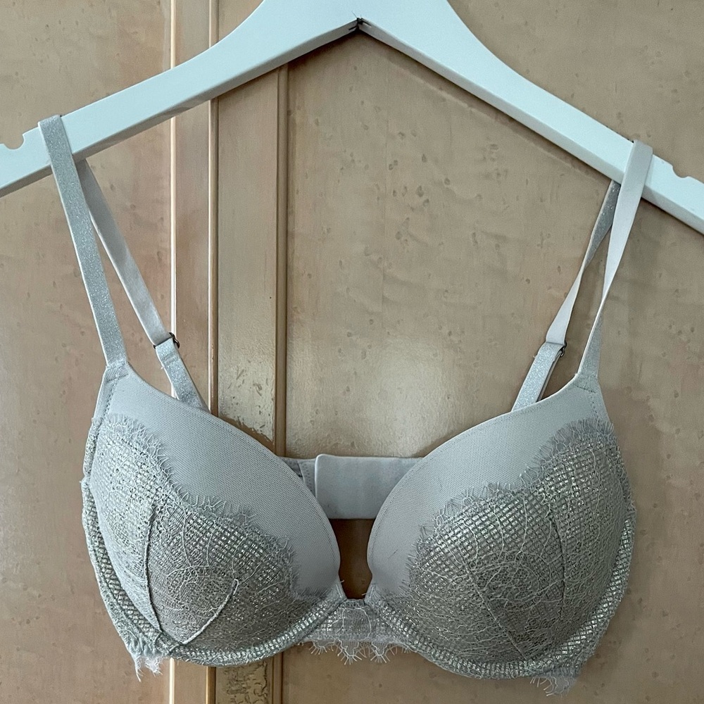 Victoria Secret Dream Angels Padded Push-up Bra in Metallic Gray, Size 32DD